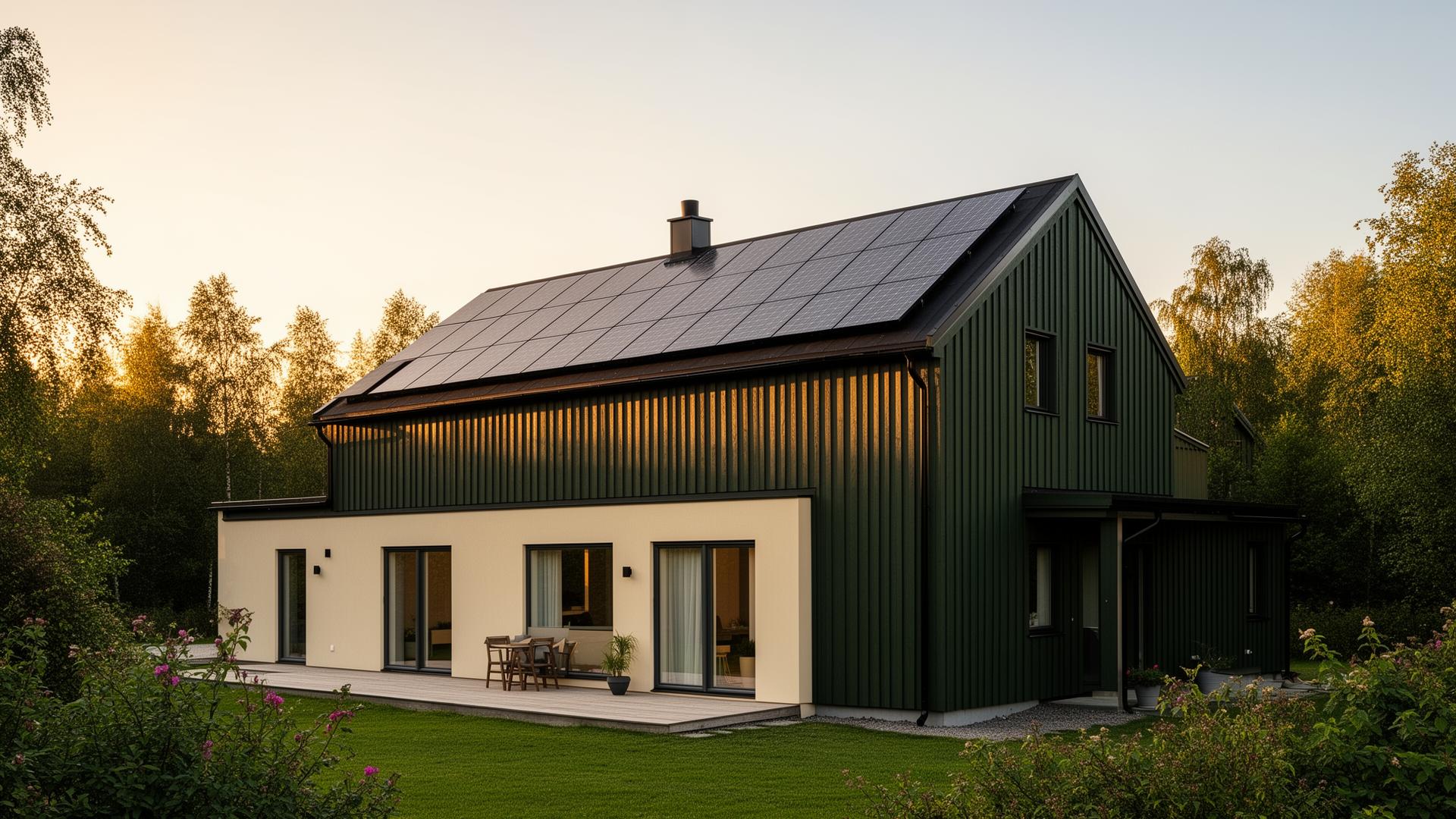 Modernt svenskt hem med solceller på taket